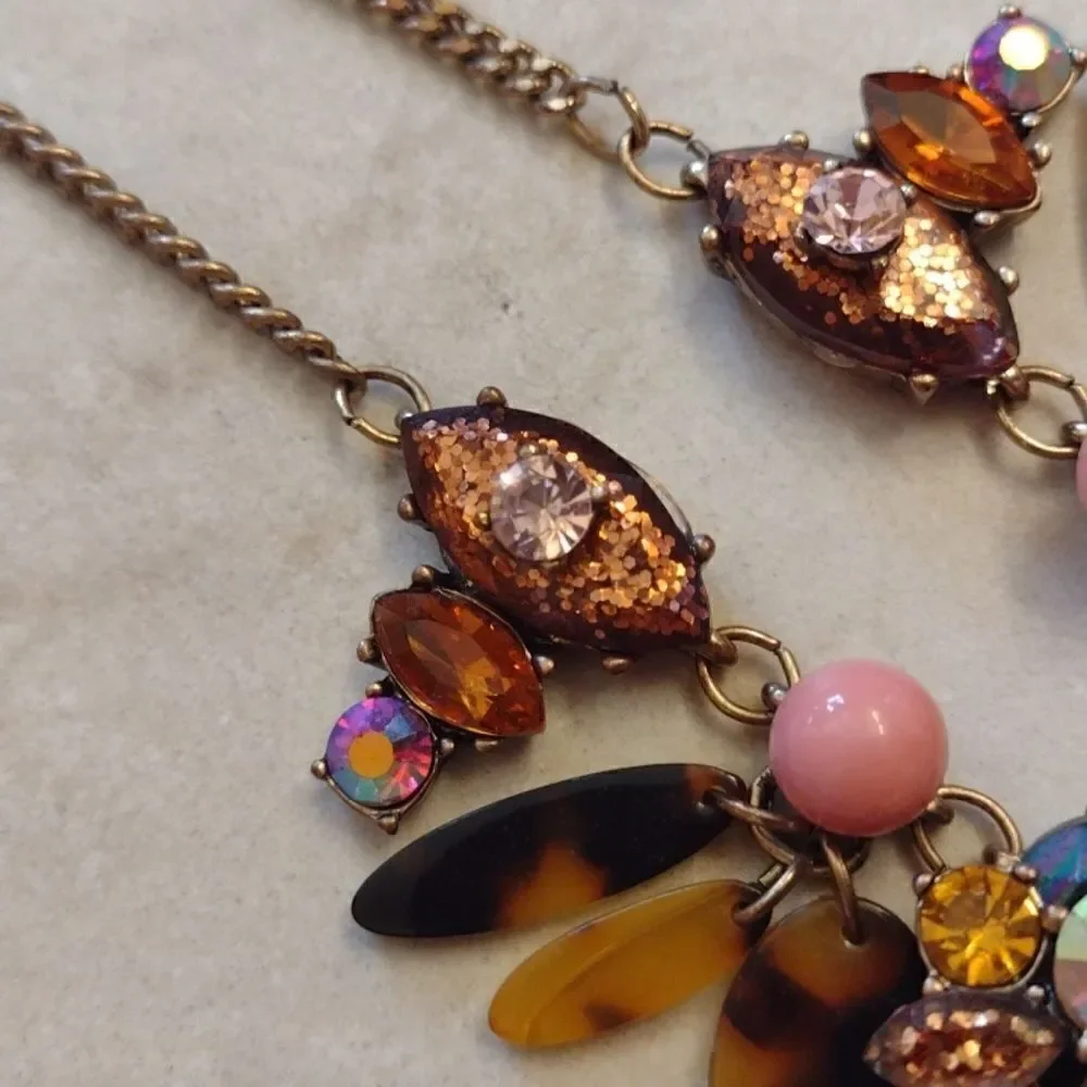 J. Crew gold tone rhinestone tortoise shell glitter eyes necklace